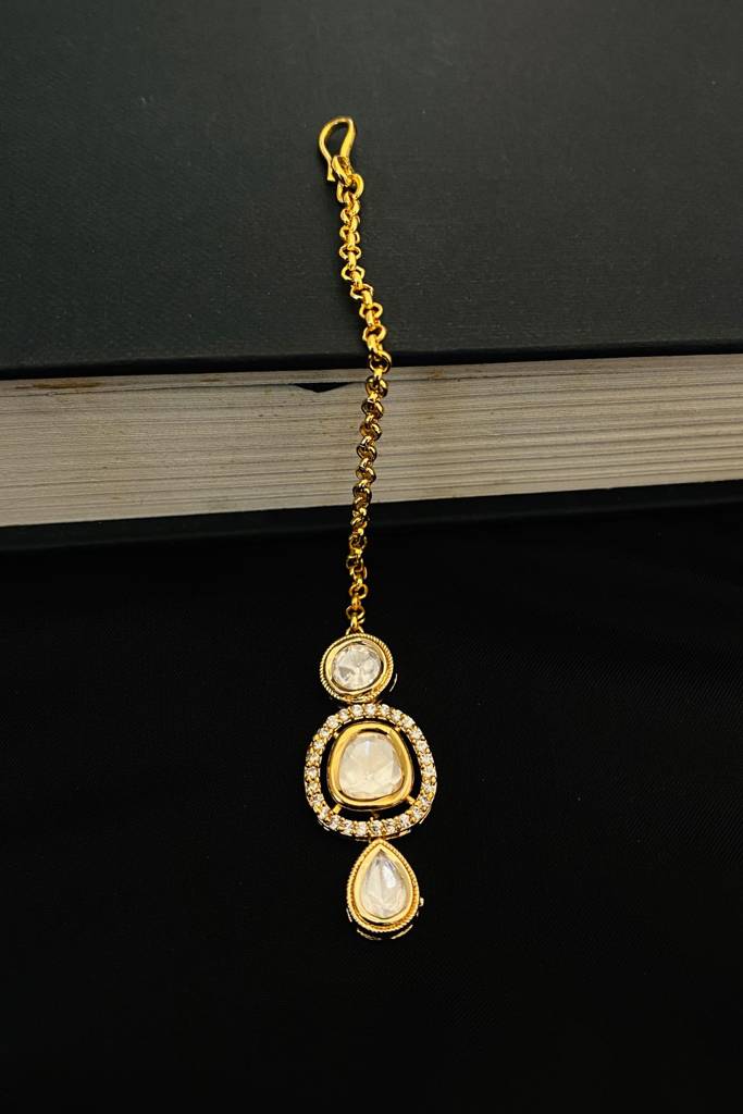 Gold Plated Pachi Kundan Bridal Maangtikka : GPMGPolkiNora