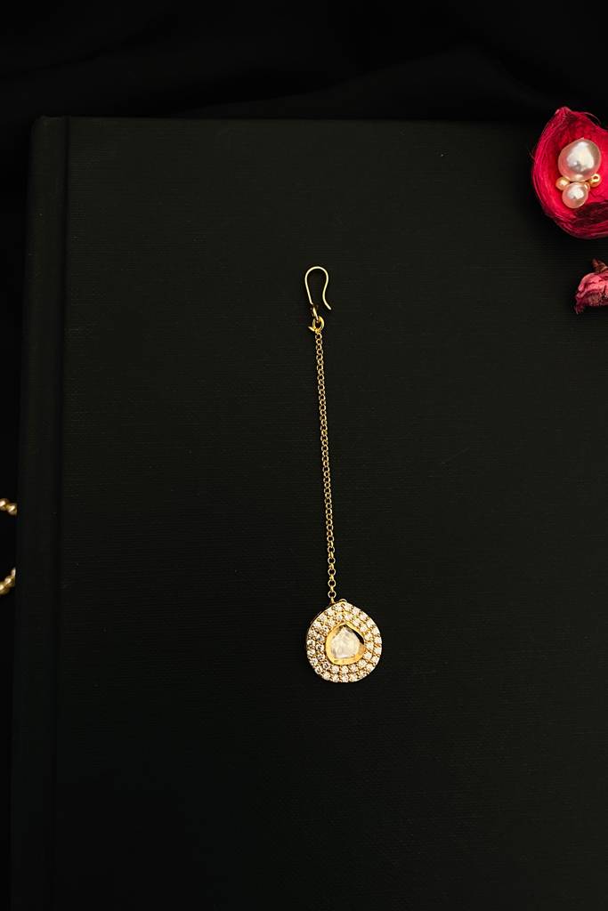Royal Designer Gold Plated Polki Maangtikka : GPMGPolkiRound
