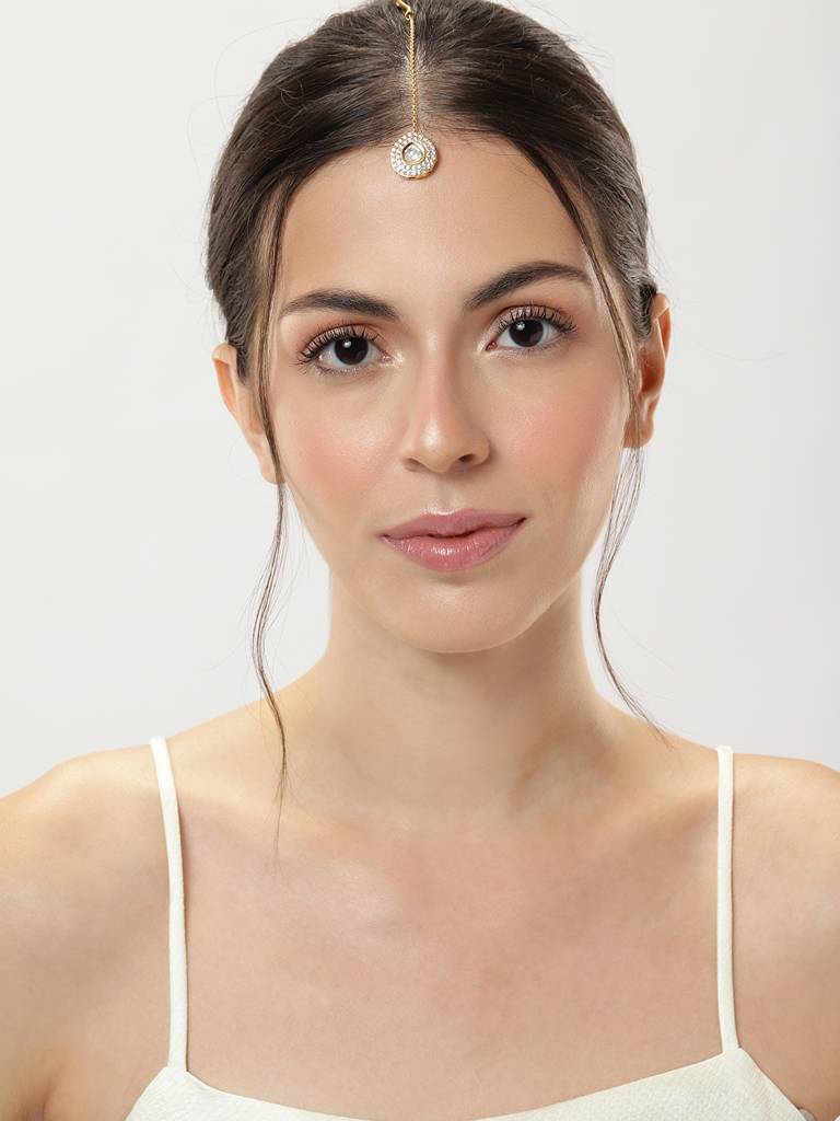 Royal Designer Gold Plated Polki Maangtikka : GPMGPolkiRound