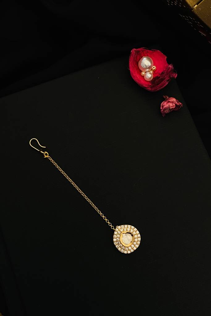 Royal Designer Gold Plated Polki Maangtikka : GPMGPolkiRound