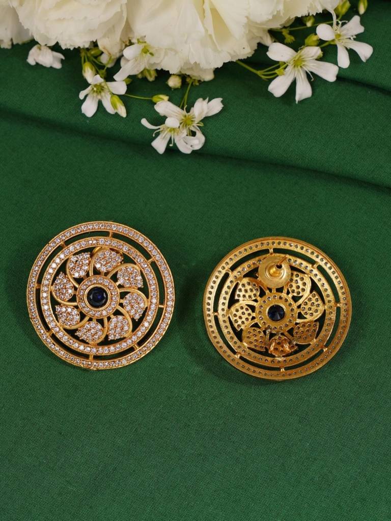 Sophisticated Gold Plated Meenakari American Diamond Studded Royal Blue Hasli Necklace Set-Gpmmjhasli01B : GPMMJHasli01BlueR02