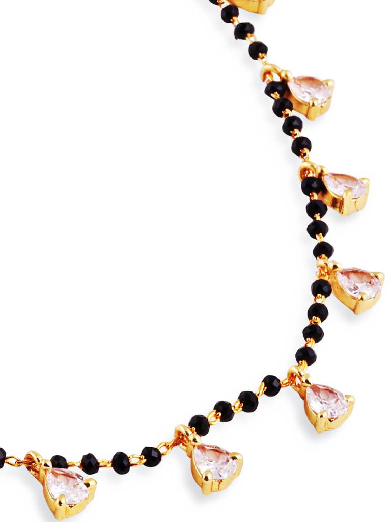 Black Bead Gold Plated Mangalsutra For A Contemporary Look : GPMS13Drops