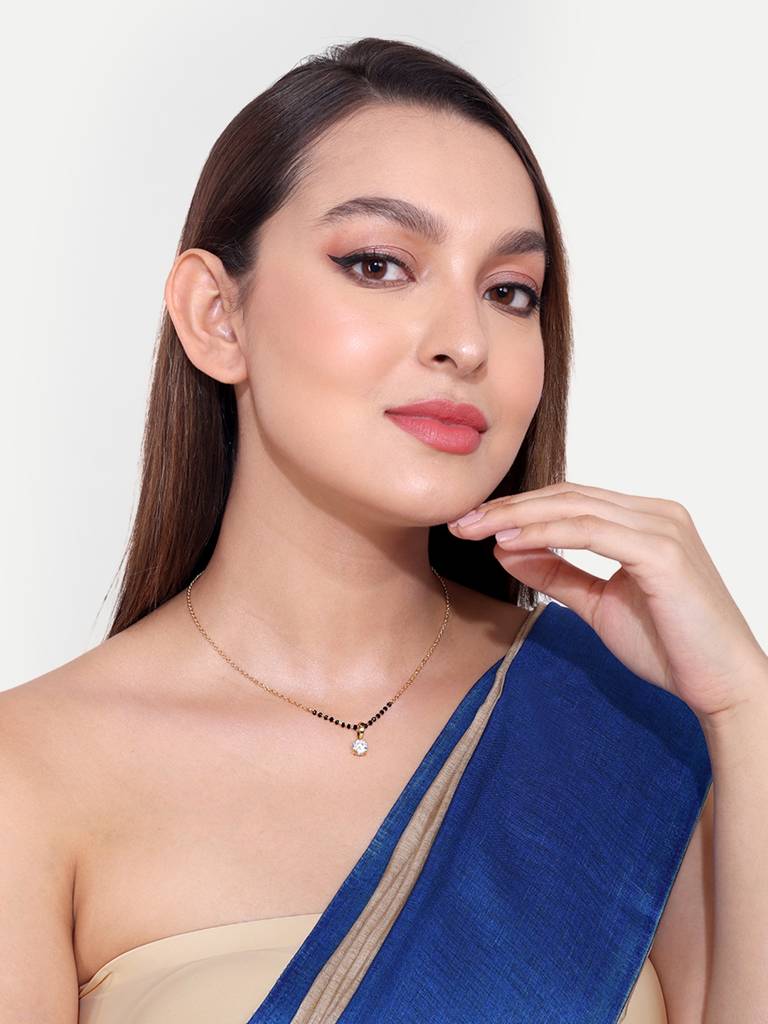 Elegant Black Bead Mangalsutra With Gold Plated Finish : GPMS16BeadsCircular