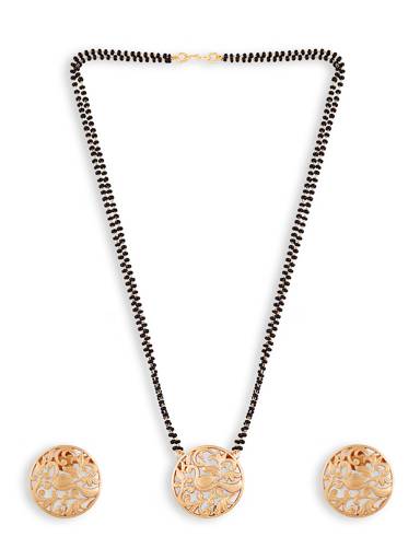 Gold Plated Black Bead Mangalsutra Necklace For Every Occasion : GPMS18DAntiquePeacockCombo