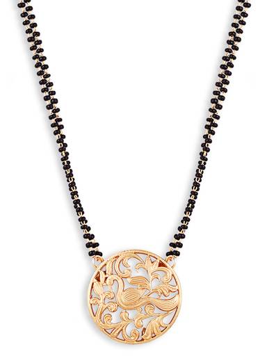 Gold Plated Black Bead Mangalsutra Necklace For Every Occasion : GPMS18DAntiquePeacockCombo