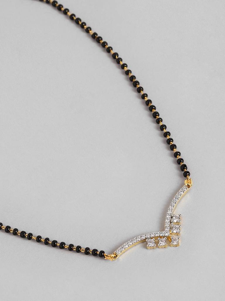 Trendy Black Bead Gold Plated Mangalsutra For Everyday Style : GPMS18SEagle