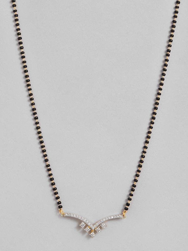 Trendy Black Bead Gold Plated Mangalsutra For Everyday Style : GPMS18SEagle
