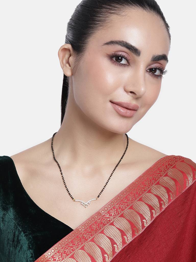 Trendy Black Bead Gold Plated Mangalsutra For Everyday Style : GPMS18SEagle