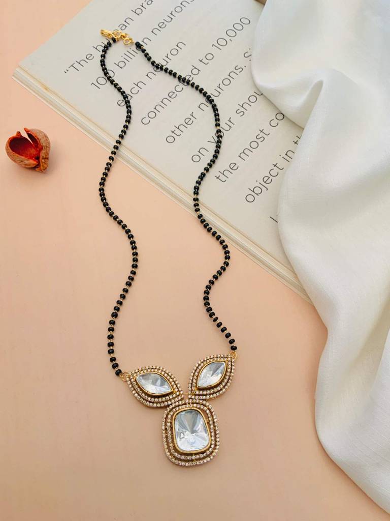Chic Gold Plated Black Bead Mangalsutra Minimal Design : GPMS18SFern