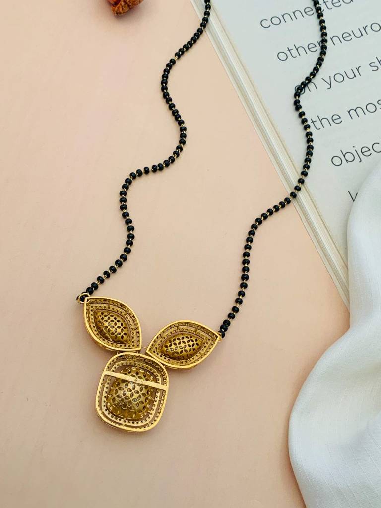 Chic Gold Plated Black Bead Mangalsutra Minimal Design : GPMS18SFern