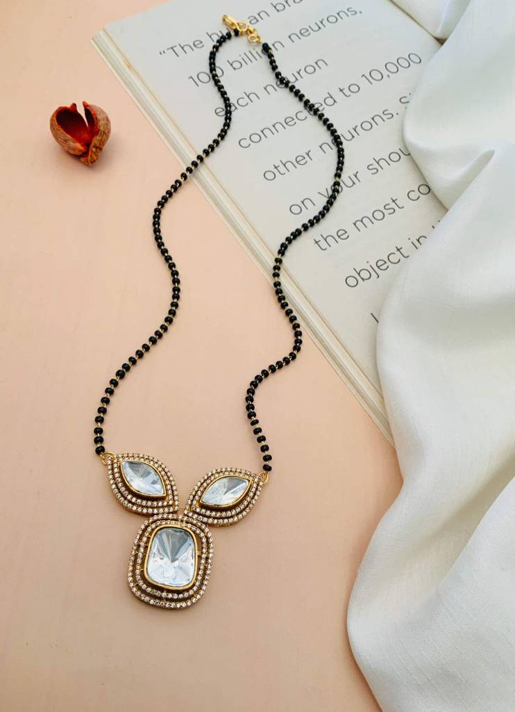 Chic Gold Plated Black Bead Mangalsutra Minimal Design : GPMS18SFern