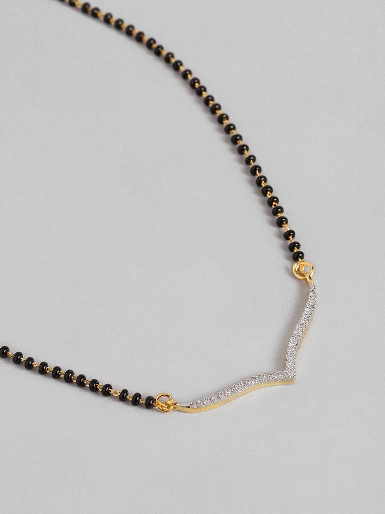 Gold Plated Mangalsutra With Delicate Black Beads : GPMS18SHawk