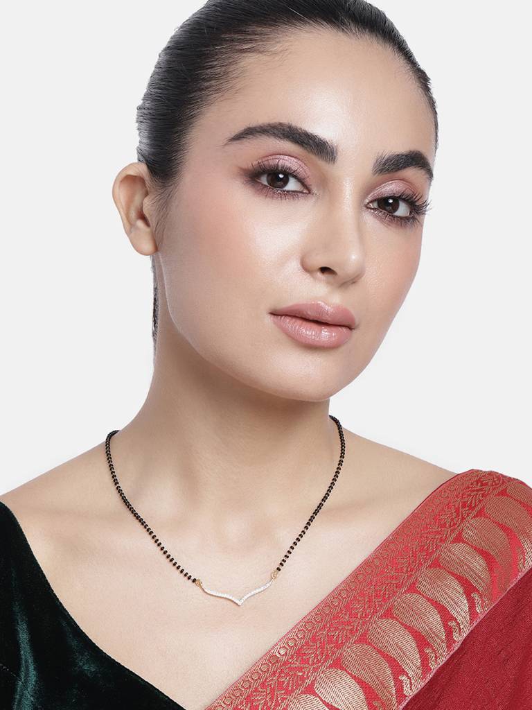 Gold Plated Mangalsutra With Delicate Black Beads : GPMS18SHawk