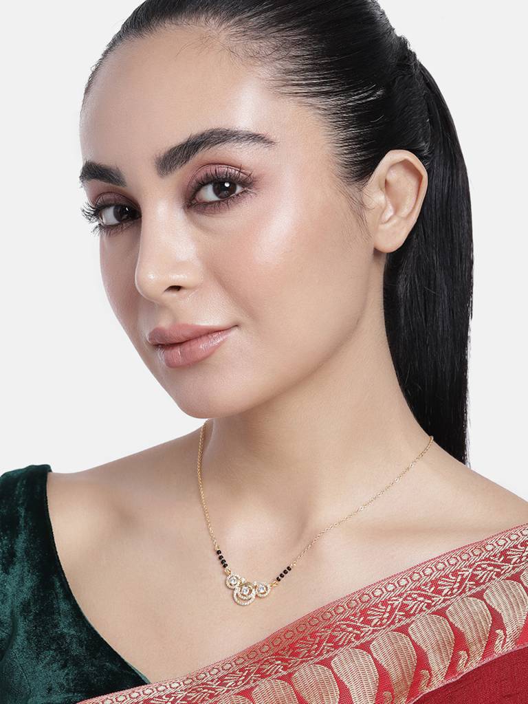 Modern American Mangalsutra With Black Beads And Gold Plating : GPMS44Mirror