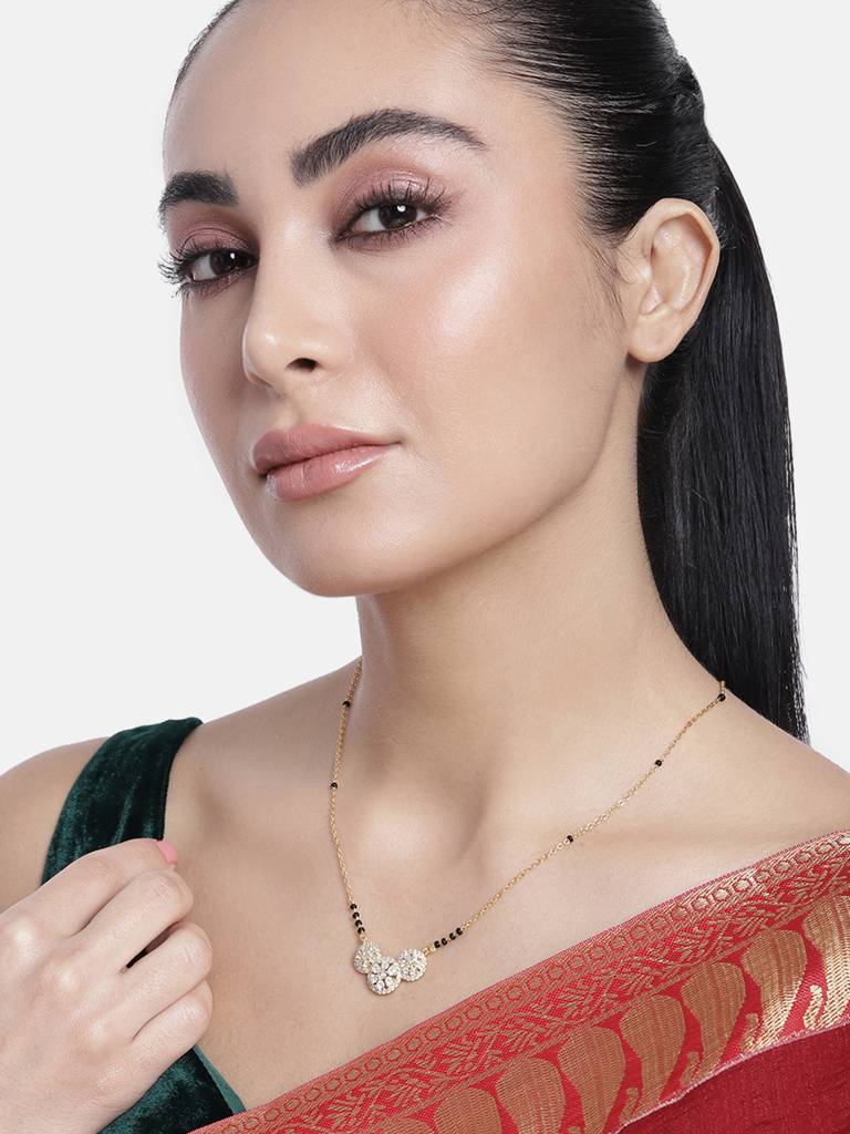 Beautiful Gold Plated Black Bead Mangalsutra For Gifting : GPMS46Charming