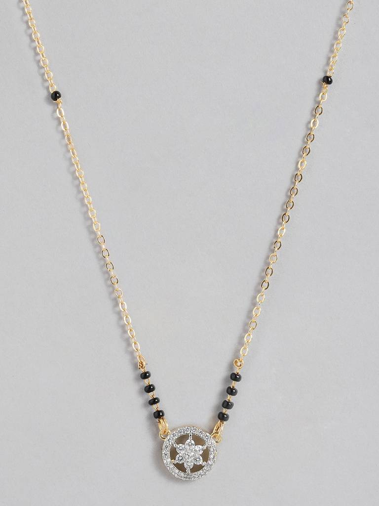 Stylish Black Bead Gold Plated Mangalsutra Necklace : GPMS46Owl