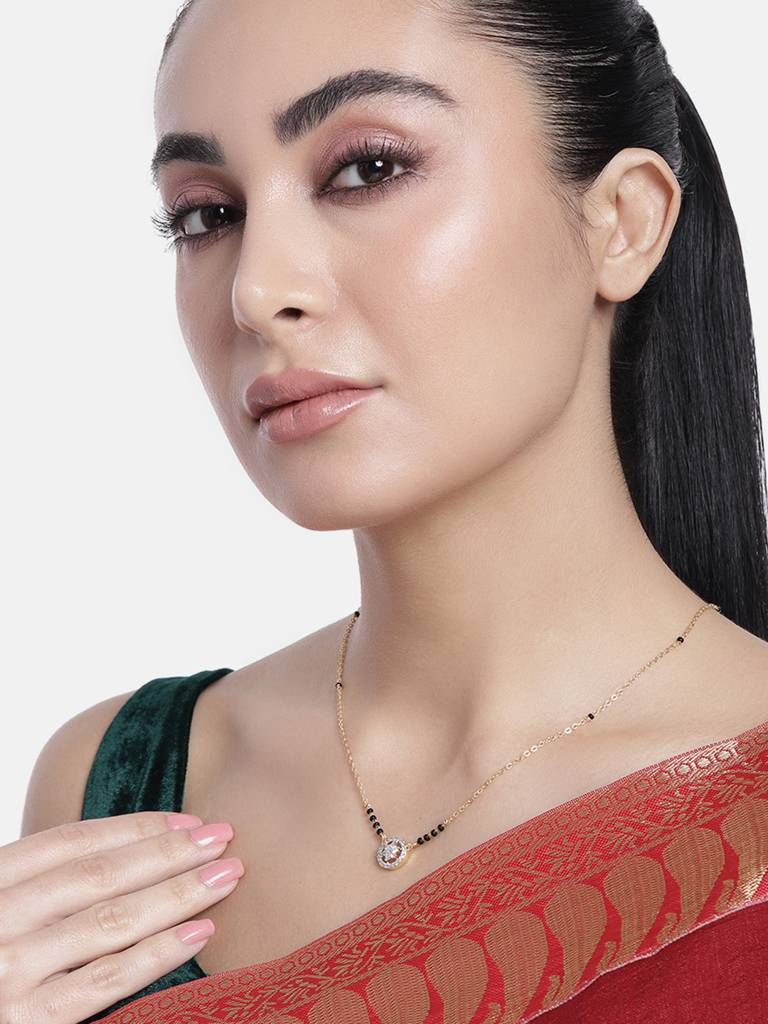 Stylish Black Bead Gold Plated Mangalsutra Necklace : GPMS46Owl