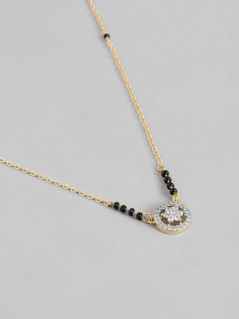 Stylish Black Bead Gold Plated Mangalsutra Necklace : GPMS46Owl