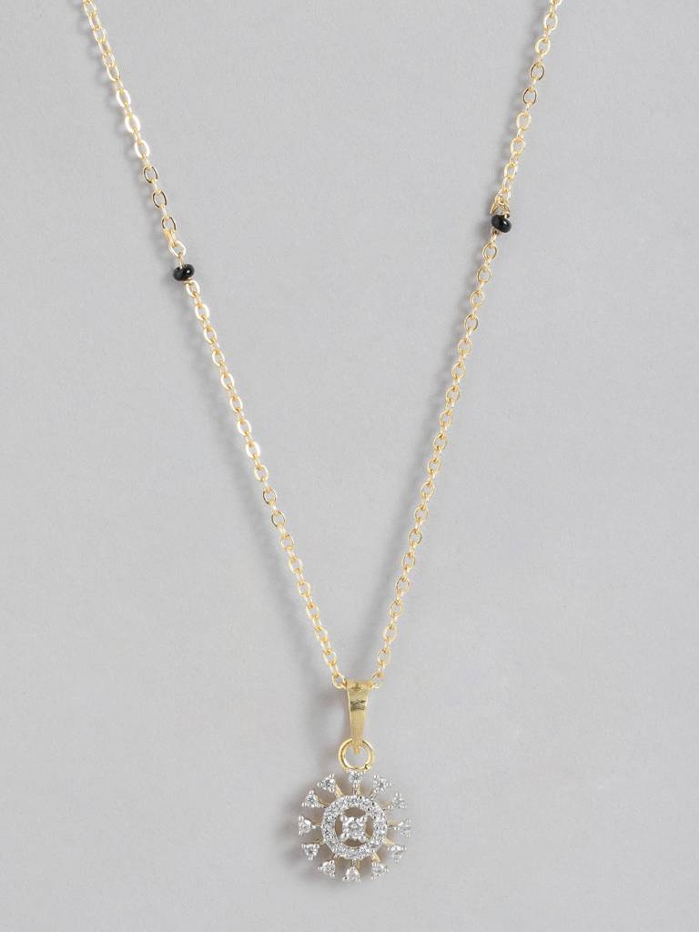 Minimalist Gold Plated Black Bead Mangalsutra For Everyday Wear : GPMS6BeadsBoldChain