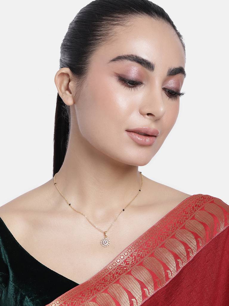 Minimalist Gold Plated Black Bead Mangalsutra For Everyday Wear : GPMS6BeadsBoldChain