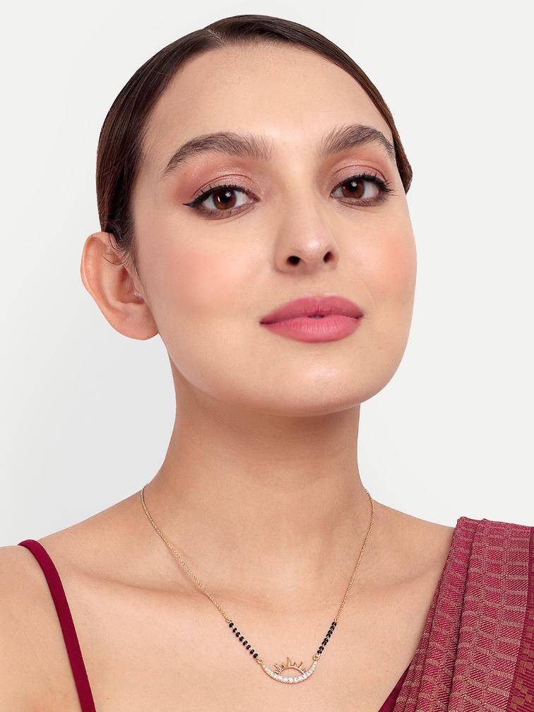 Gold Plated Black Bead Mangalsutra Perfect For Ethnic Wear : GPMS88Sunrise