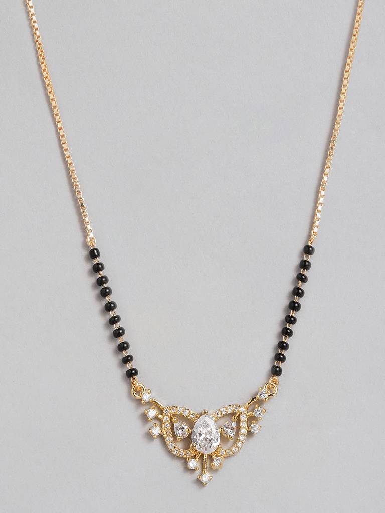 Classic Black Bead Mangalsutra In Gold Plated Design : GPMSBChainBrave