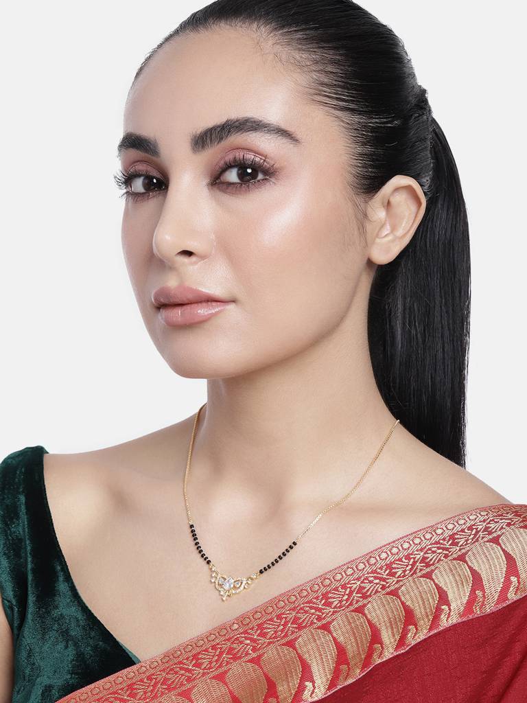 Classic Black Bead Mangalsutra In Gold Plated Design : GPMSBChainBrave