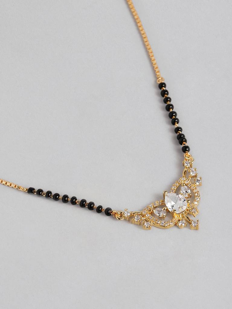 Classic Black Bead Mangalsutra In Gold Plated Design : GPMSBChainBrave