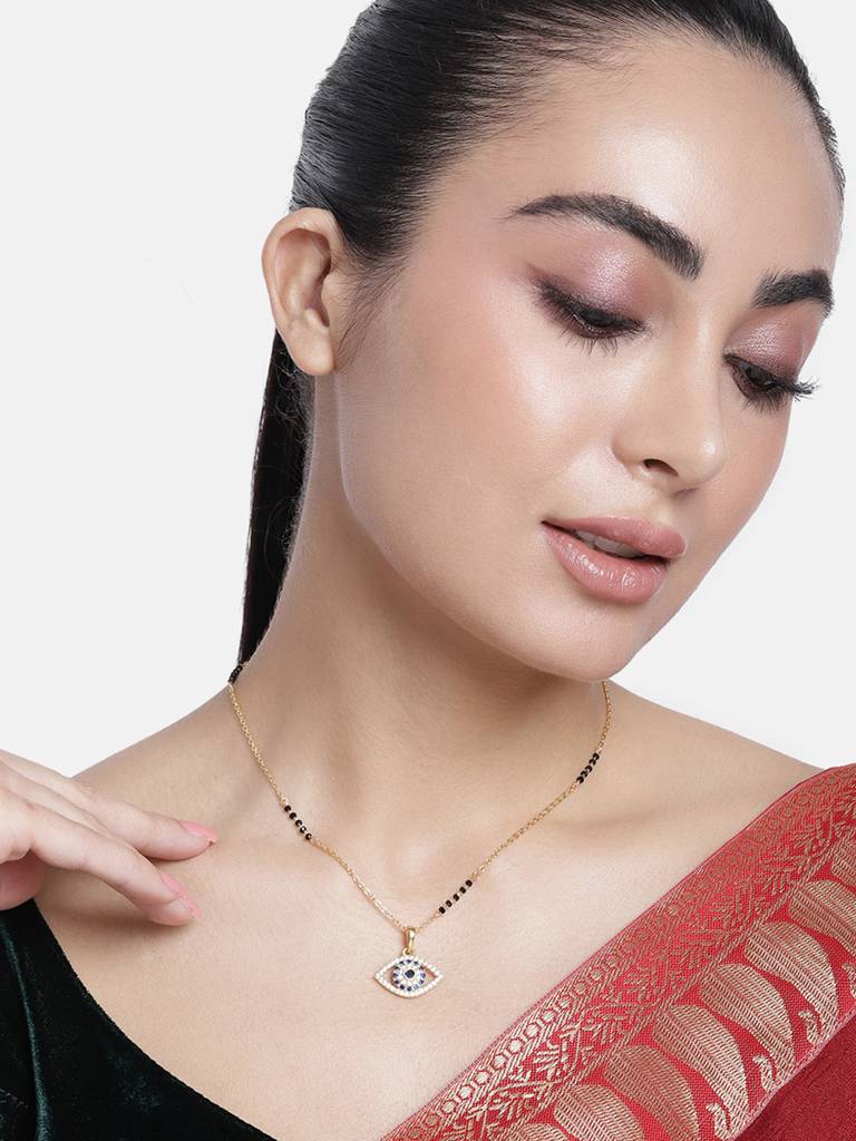 Trendy Mangalsutra With Gold Plating And Black Beads : GPMSC55BlueEye