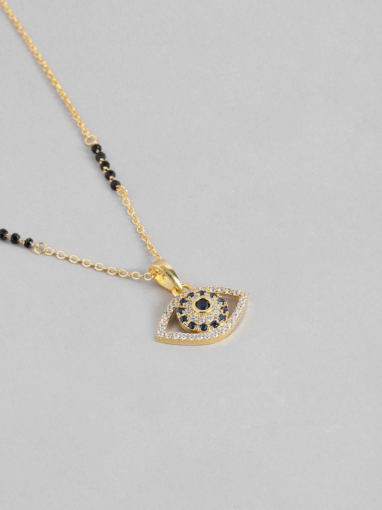 Trendy Mangalsutra With Gold Plating And Black Beads : GPMSC55BlueEye