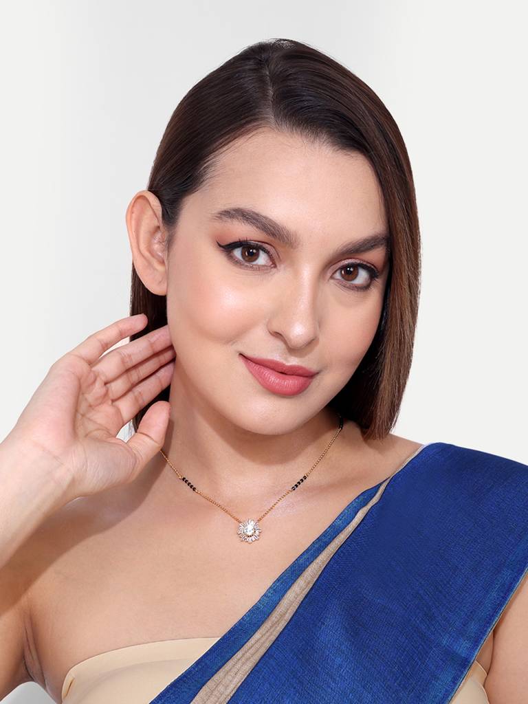 Gold Plated Black Bead Mangalsutra American Ethnic Style : GPMSC55Bold