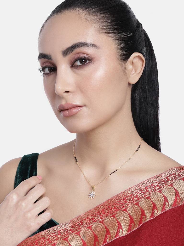 Gold Plated Mangalsutra Necklace With Black Beads Perfect Accessory : GPMSC55Christmas