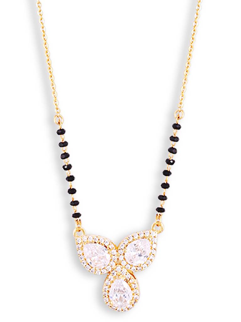 Elegant Mangalsutra With Gold Plated Finish And Black Beads : GPMSC99Trio