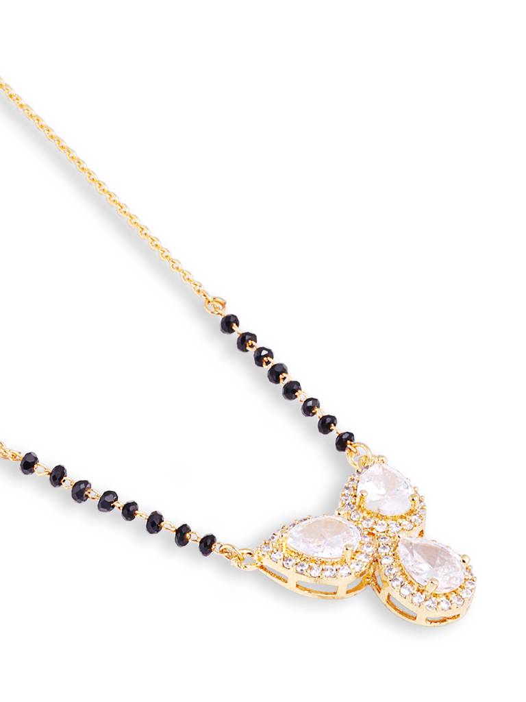 Elegant Mangalsutra With Gold Plated Finish And Black Beads : GPMSC99Trio