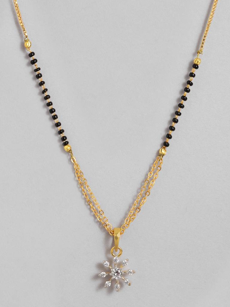 Stylish Gold Plated Black Bead Mangalsutra Ethnic Fusion : GPMSFancyChainCarol