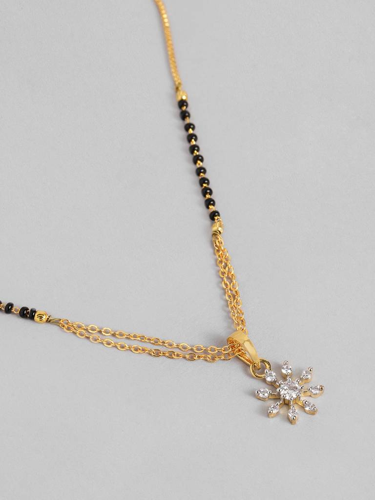 Stylish Gold Plated Black Bead Mangalsutra Ethnic Fusion : GPMSFancyChainCarol