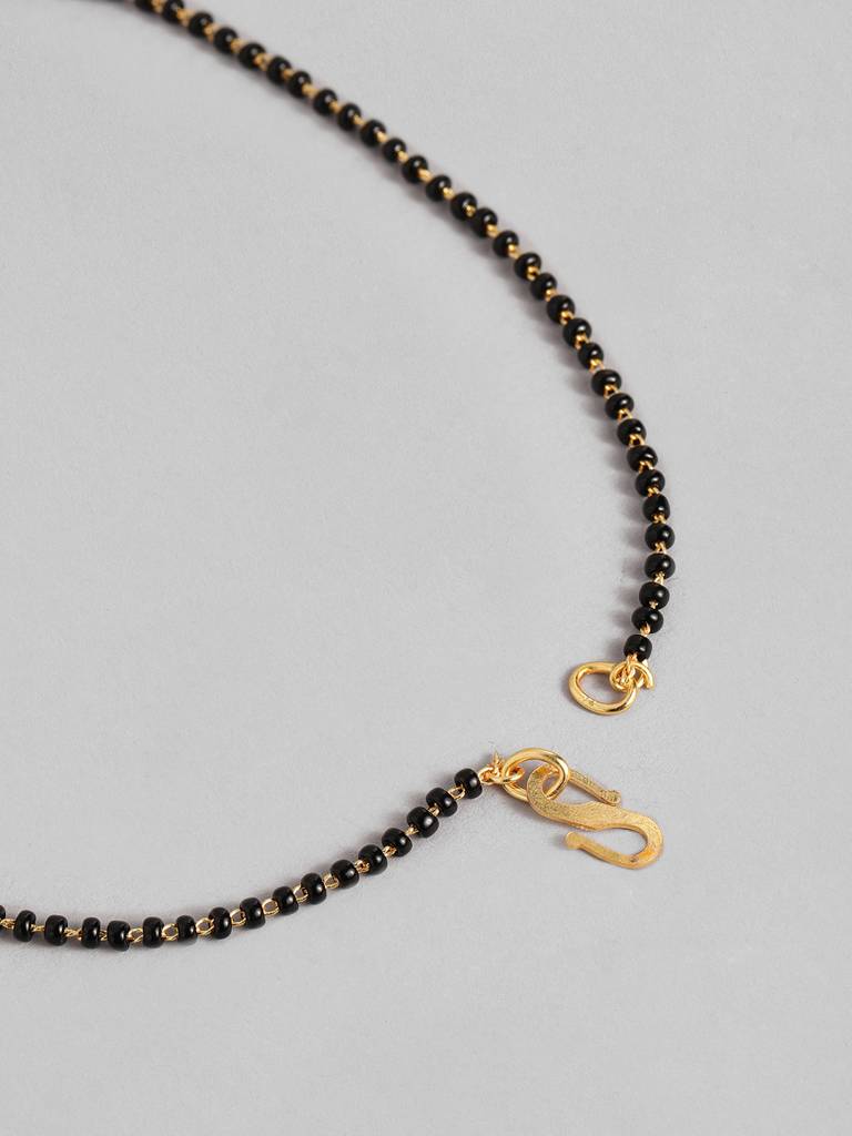 Stylish Gold Plated Black Bead Mangalsutra Ethnic Fusion : GPMSFancyChainCarol