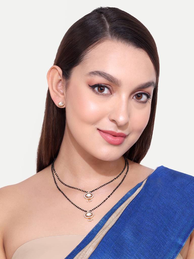 Classic American Mangalsutra In Gold Plated Black Bead Design : GPMSLulu
