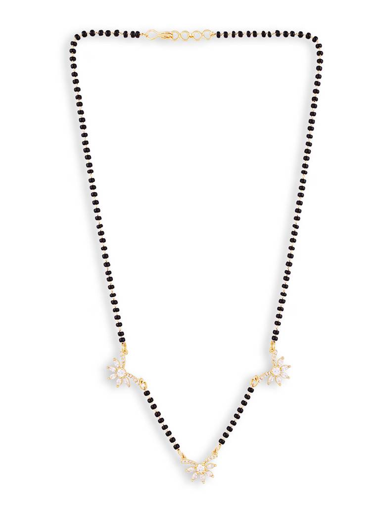 Designer Gold Plated Mangalsutra Black Bead Accent : GPMSTripleAutograph
