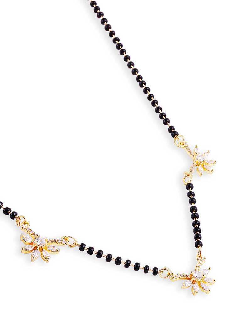 Designer Gold Plated Mangalsutra Black Bead Accent : GPMSTripleAutograph