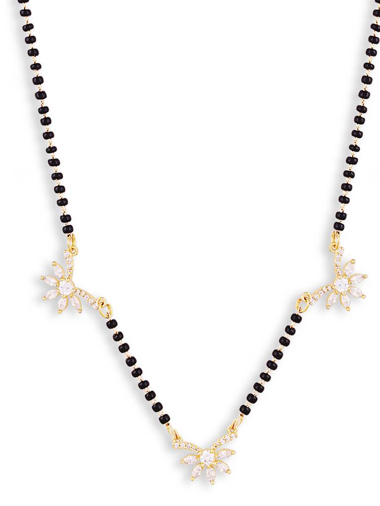 Designer Gold Plated Mangalsutra Black Bead Accent : GPMSTripleAutograph