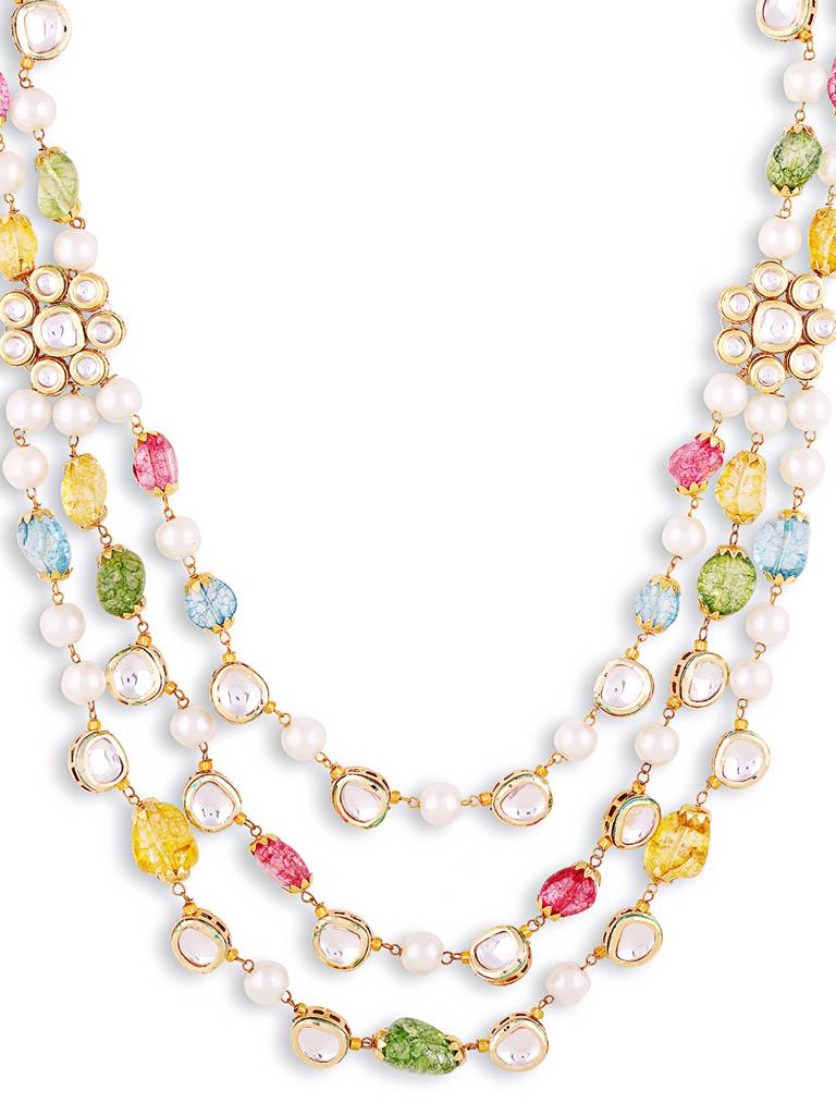 Multicolour Jaipuri Beads Stone Mala With Pair Of Earrings : GPMala3LSubham