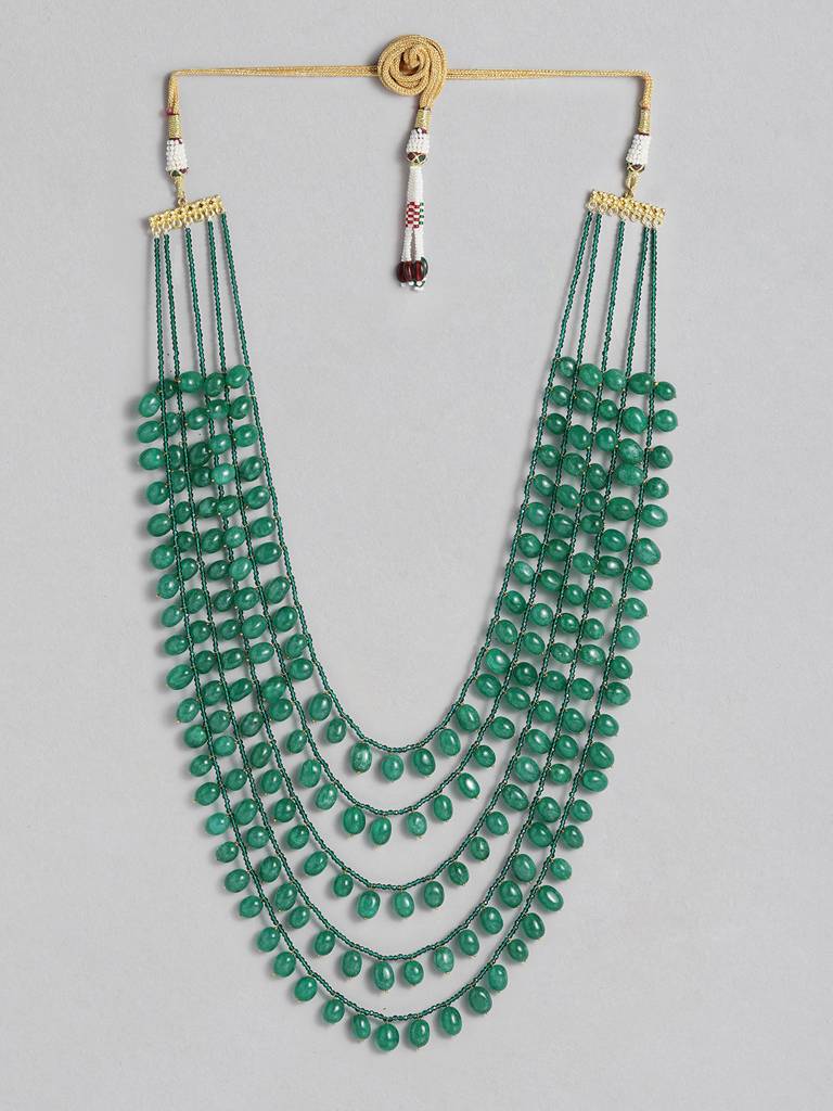 Gold Finish Kundan Multilayered Necklace : GPMalaNatureGreen