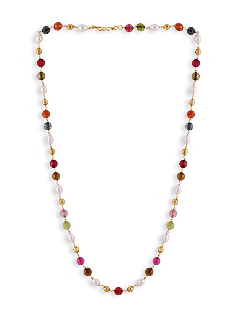 Long Golden Multicolour Jaipuri Beads Pearls Mala Without Earrings : GPMalaSJDiscoMulti
