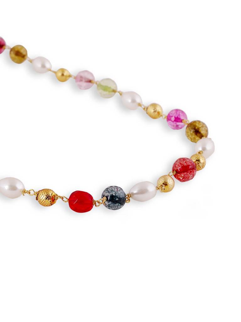 Long Golden Multicolour Jaipuri Beads Pearls Mala Without Earrings : GPMalaSJDiscoMulti