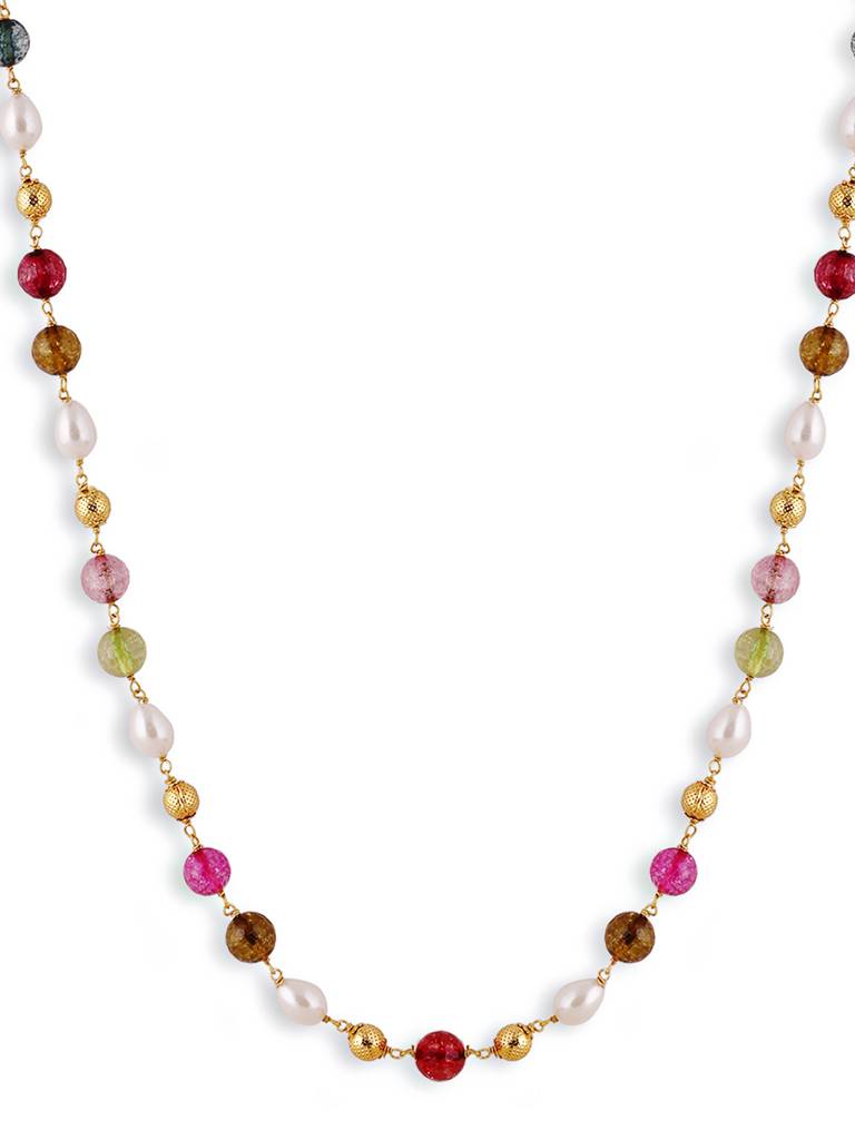 Long Golden Multicolour Jaipuri Beads Pearls Mala Without Earrings : GPMalaSJDiscoMulti
