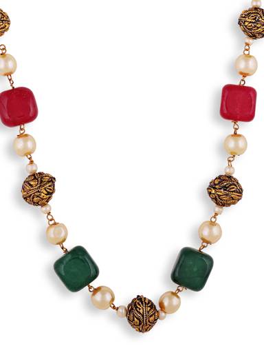 Gold Plated Jaipuri Beads Pearls Jewellery Mala : GPMalaSJMonalisaMulti