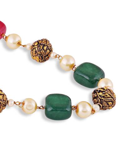 Gold Plated Jaipuri Beads Pearls Jewellery Mala : GPMalaSJMonalisaMulti