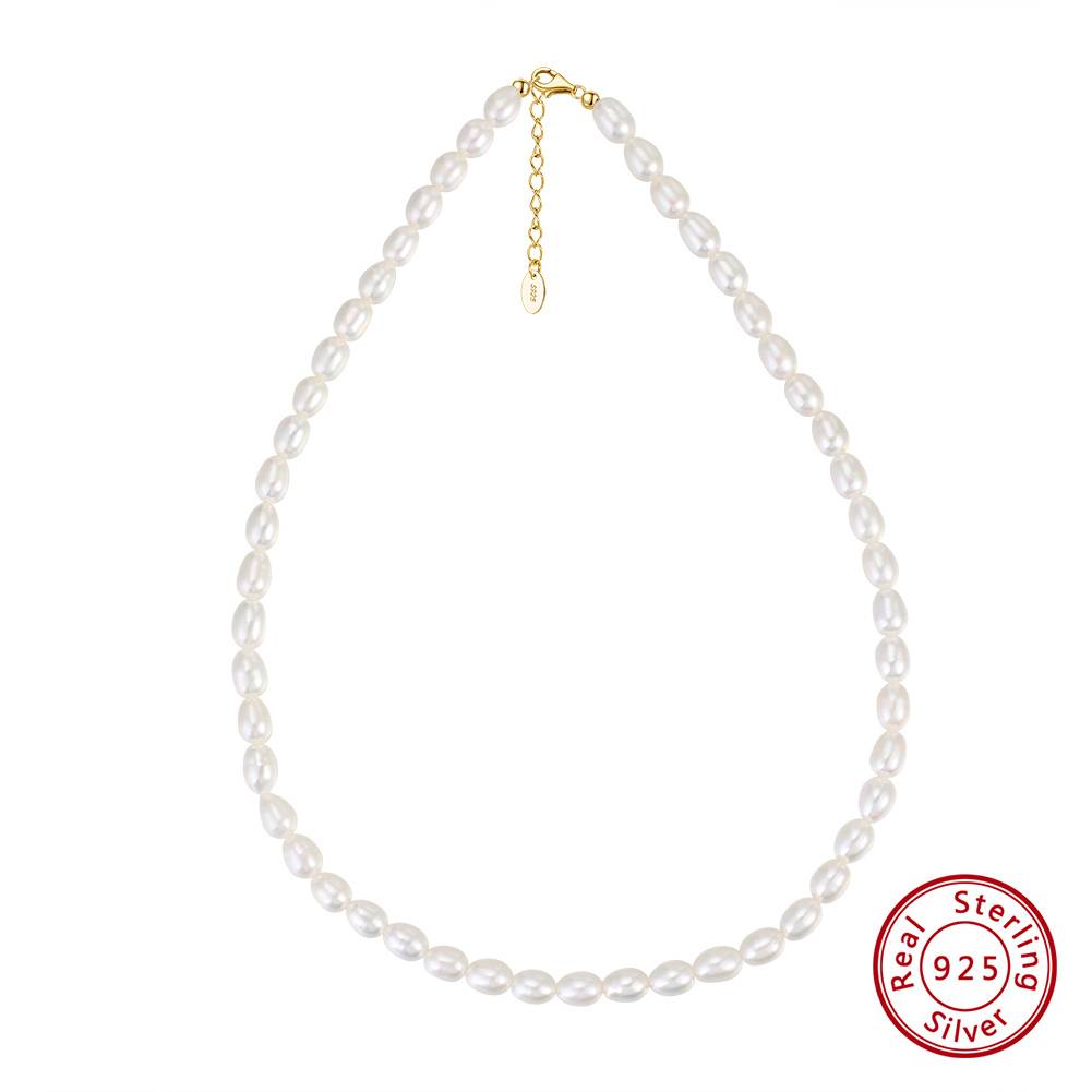 925 Sterling Silver 18K Gold Plated Fresh Water Pearl Necklace For Women & Girls : BRDFWCPN