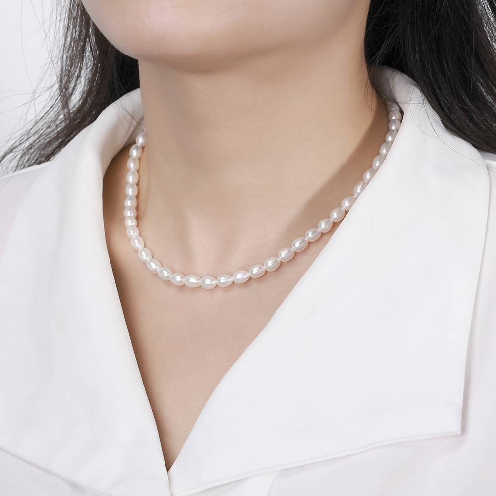 925 Sterling Silver 18K Gold Plated Fresh Water Pearl Necklace For Women & Girls : BRDFWCPN